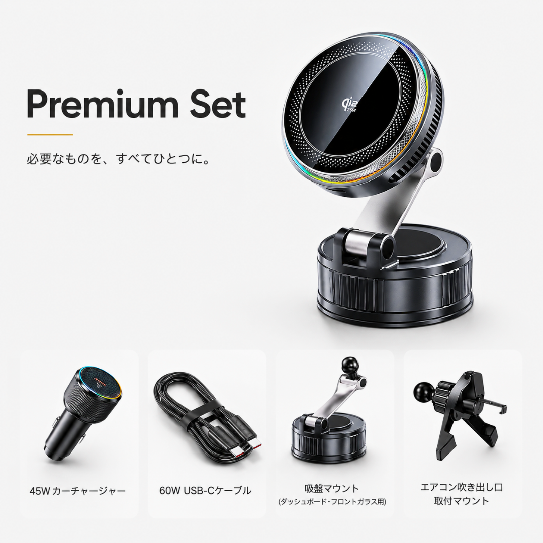 Halo Drive™ 冷却ファン搭載 Qi2.2 車載充電器