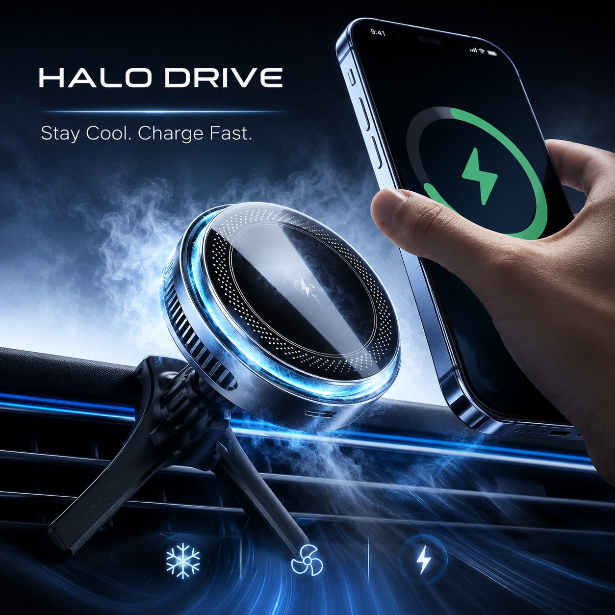 Halo Drive™  冷却ファン搭載 Qi2.2 車載充電器
