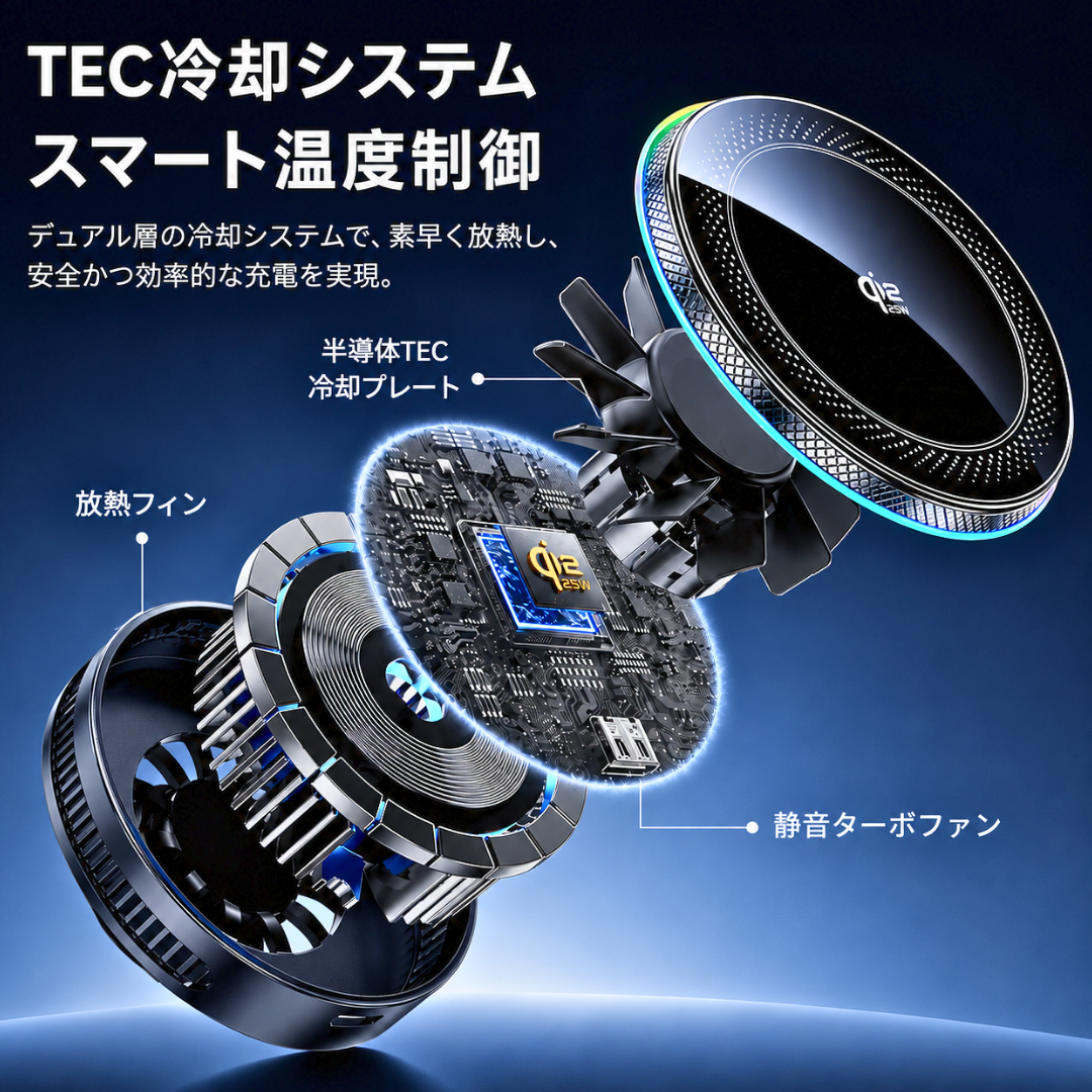 Halo Drive™  冷却ファン搭載 Qi2.2 車載充電器