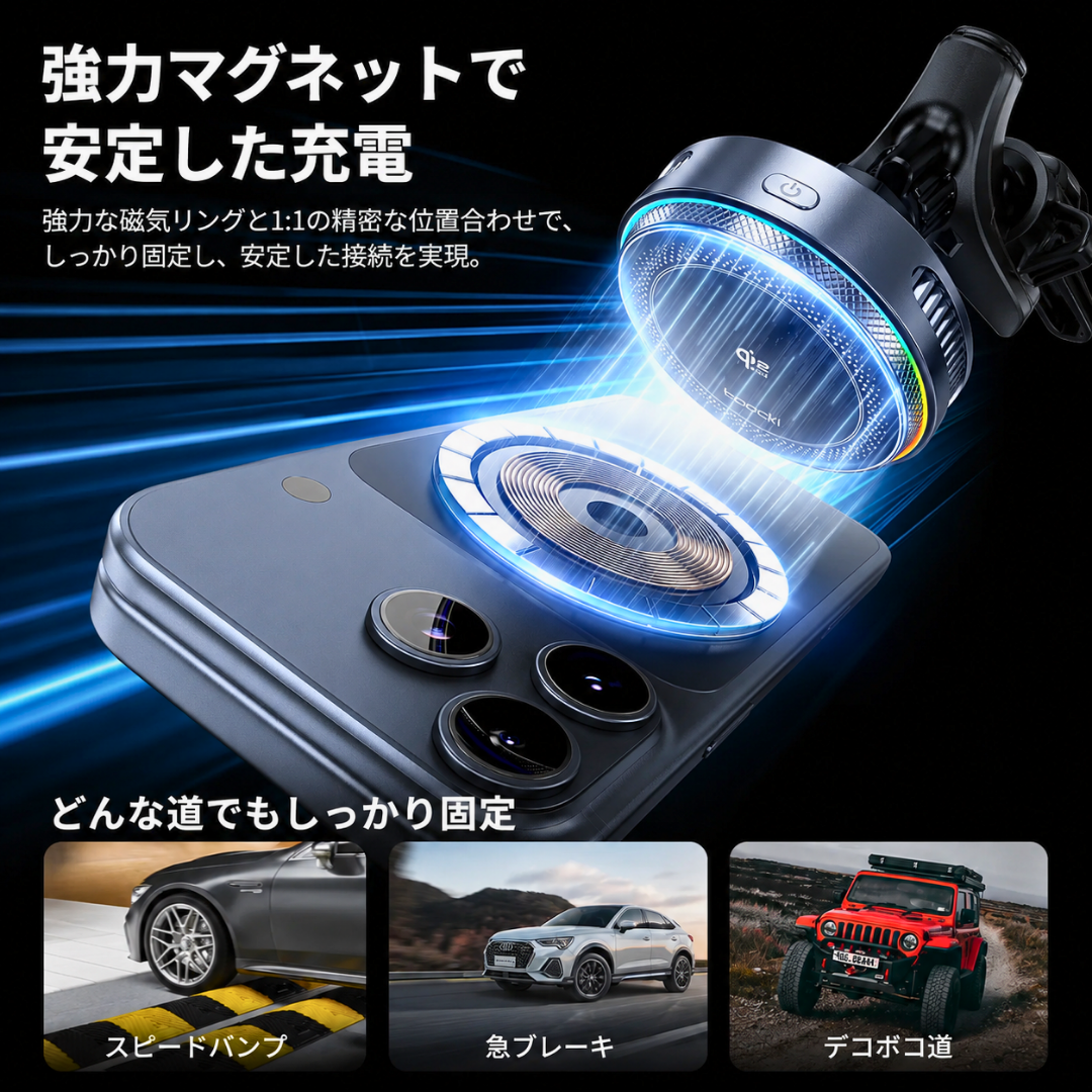 Halo Drive™  冷却ファン搭載 Qi2.2 車載充電器
